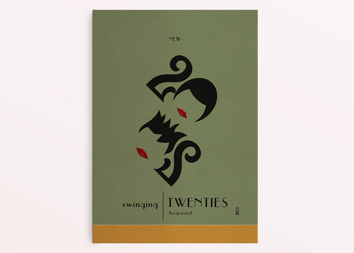 Card / poster design “New Swinging Twenties”. Typographic representation of the earlier twenties (1920) and the current 2020 with designed letter hairstyles ;-)