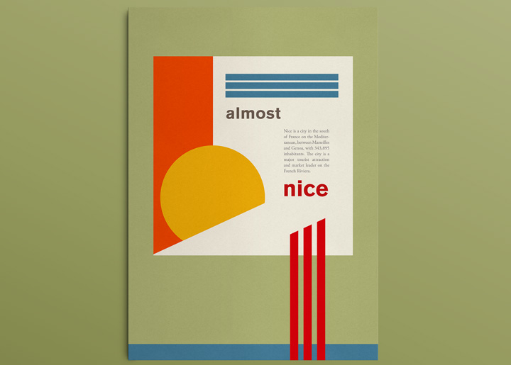 Graphic design experiment, 'almost nice', with Spring & Summer in mind ... 'Nice is a city in the south of France on the Mediterranean, between Marseilles and Genoa ...