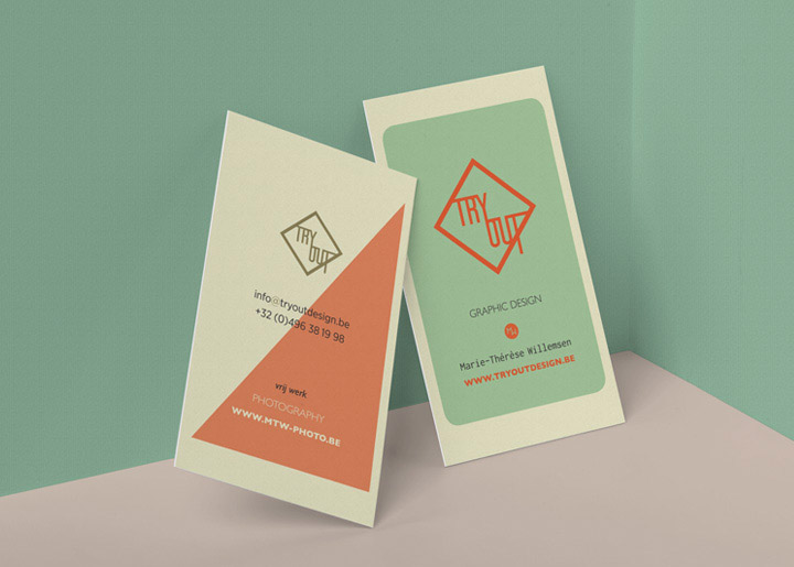ontwerp nieuw visitekaartje & logo (2017) 'TryOutDesign', grafisch bureau in Schoten - Antwerpen